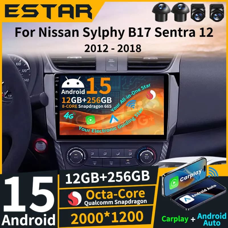 Wireless Carplay Android 15 For Nissan Sylphy B17 Sentra 12 2012 2013 2014 2015 2016 2017 2018 Car Radio 2din 360 Camera BT QLED
