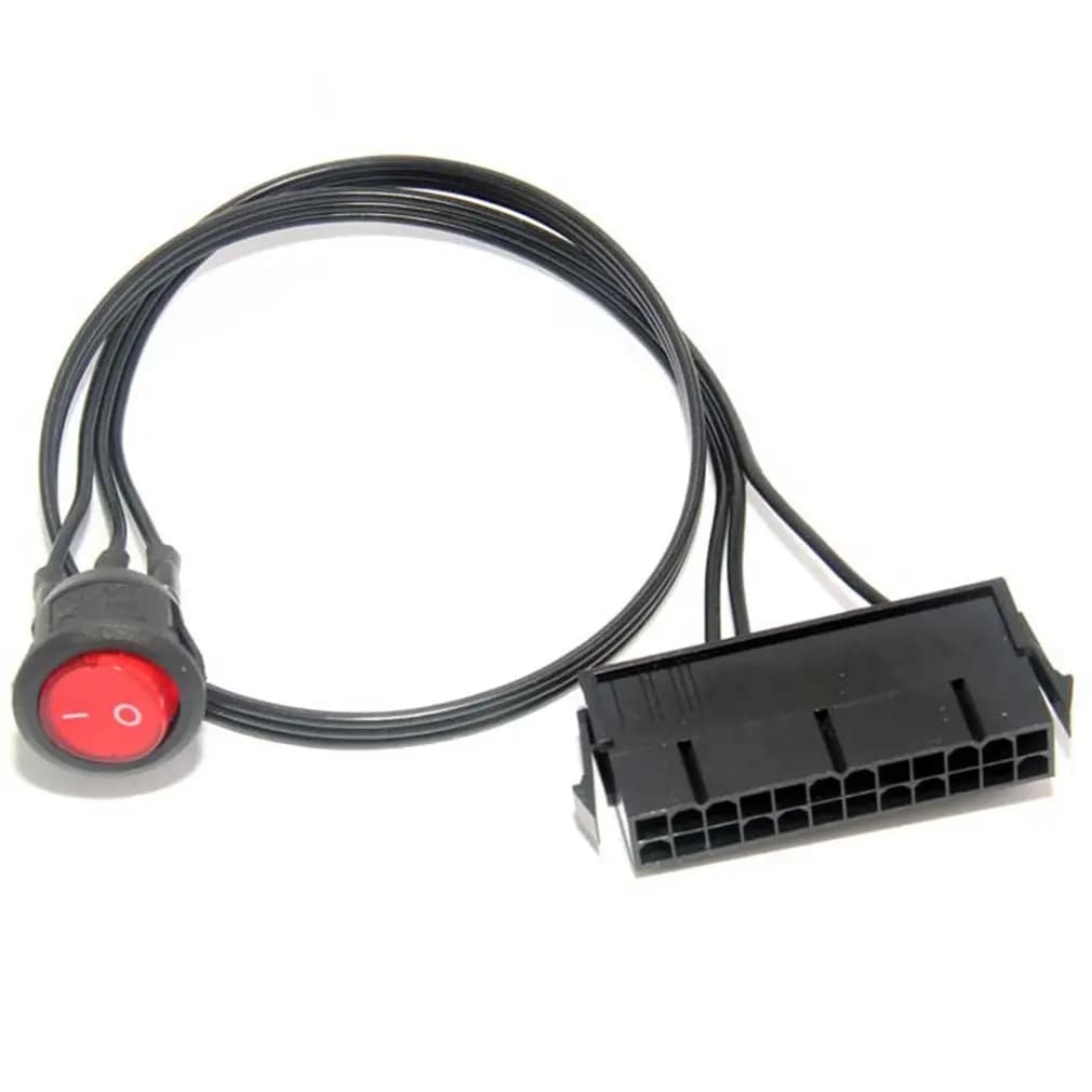 50cm 24-Pin Female Mining Power Start Switch ATX PSU PC Power Supply Starter Tester Start Up Jumper Cable with ON/OFF Switch ATX
