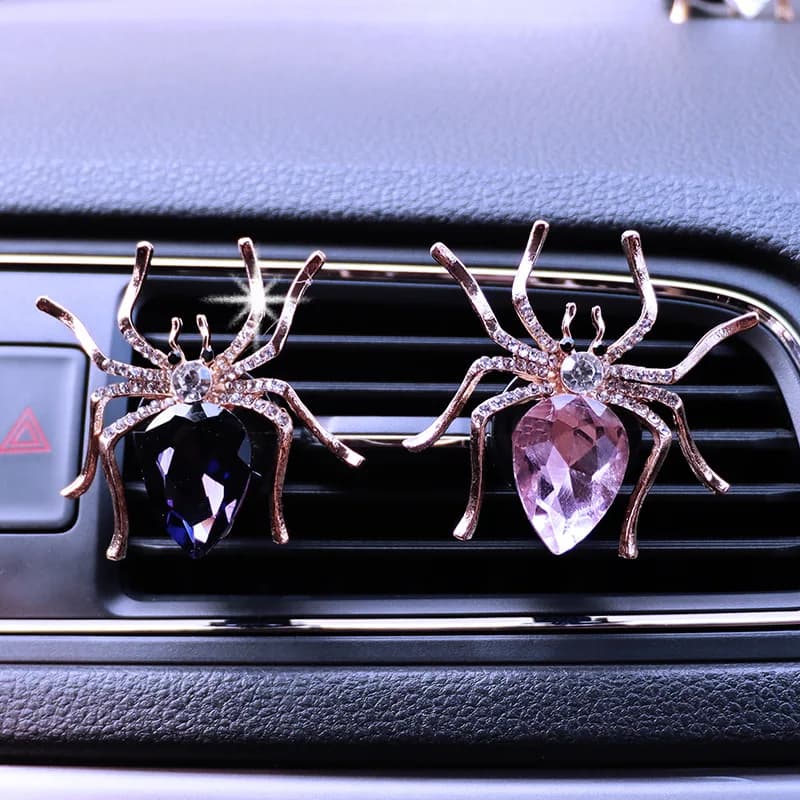 Profumatori per Auto a Forma di Ragno con Strass, Graziosi Clip per Bocchette d'Aria a Forma di Ragno, Divertenti Diffusori Decorativi con Diamanti