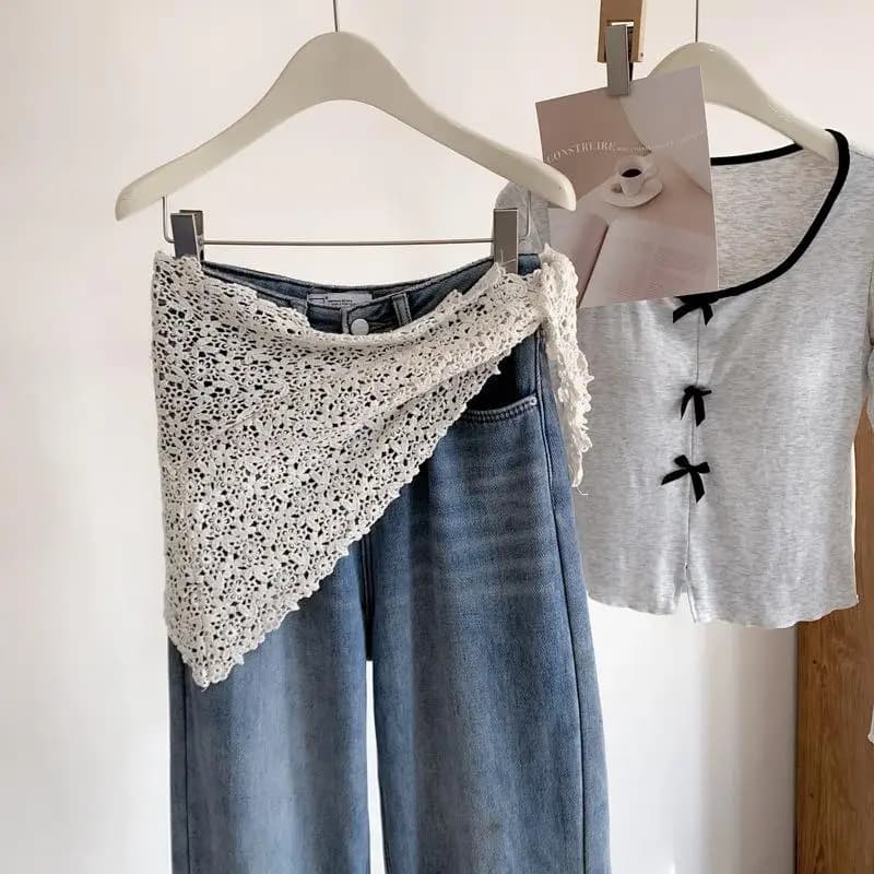 Fashion Knitted Headscarf Hat French Pastoral Style Triangle Headband Handmade Crochet Headband Towel Retro Boho Waist Belt