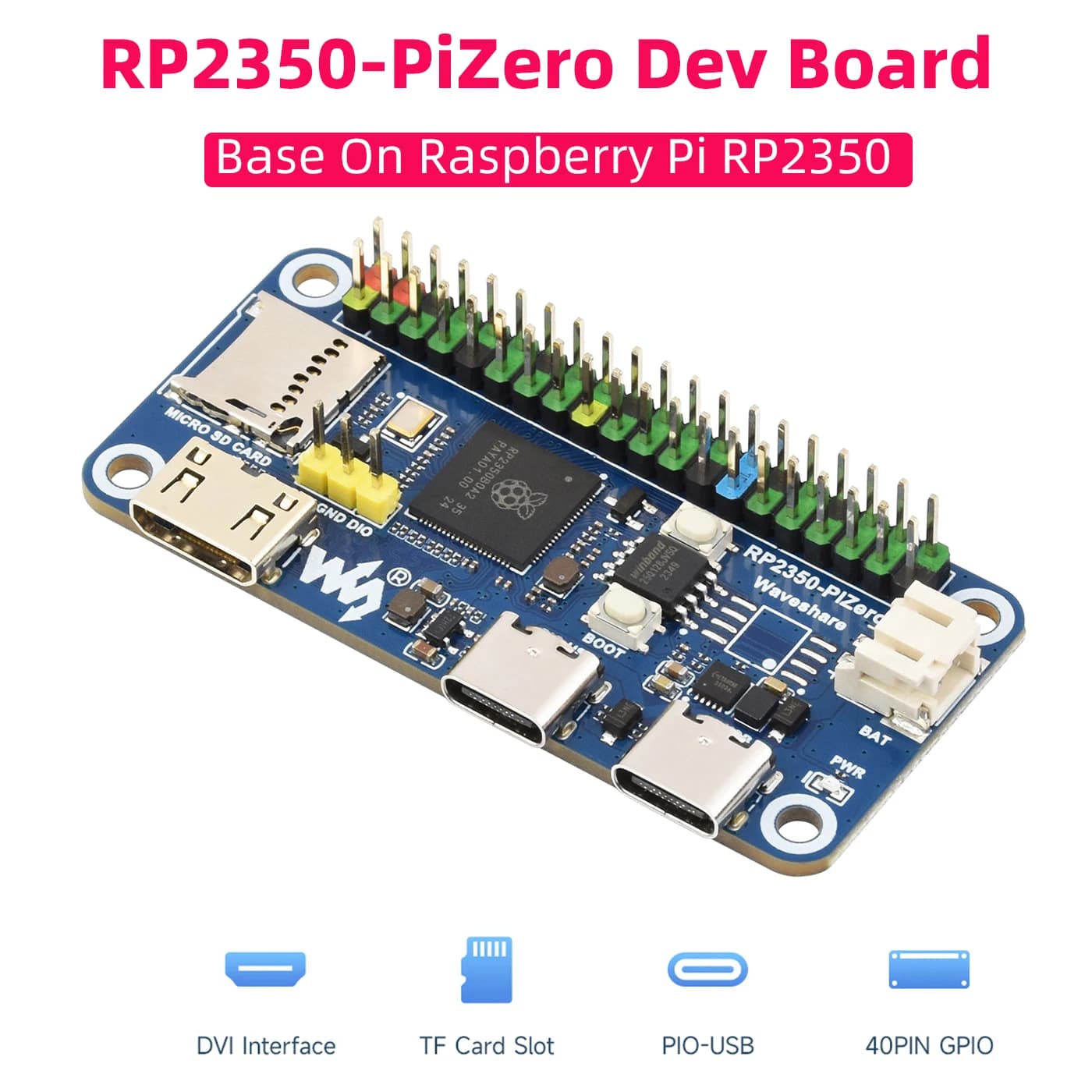 Waveshare RP2350-PiZero Scheda di sviluppo Raspberry Pi Pico 2 Base su RP2350B 16M Flash DVI PIO-USB Interfaccia Microcontrollore