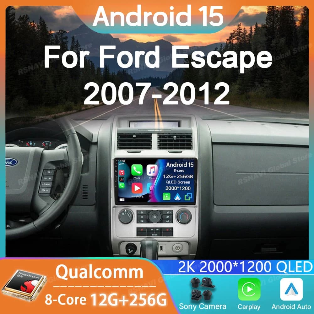 Autoradio Android 15 Per Ford Escape 2007 2008 2009 2010 2011 2012 GPS Carplay Lettore Multimediale di Navigazione Stereo Auto DSP QLED