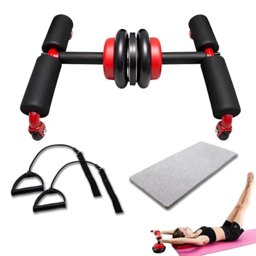 Multifunction Abdominal Wheel with Resistance Bands and Knocchiera, Wheel for Abdominal Exercises Stackable with Sit-Up Bar to Suction Cup