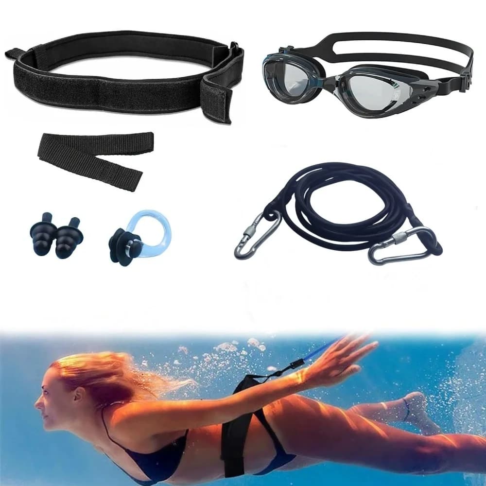 Elastic Cords Strength for Swimming Training Set with Goggles Earplugs Strength and Resistance Elastic latex waistband for swimming