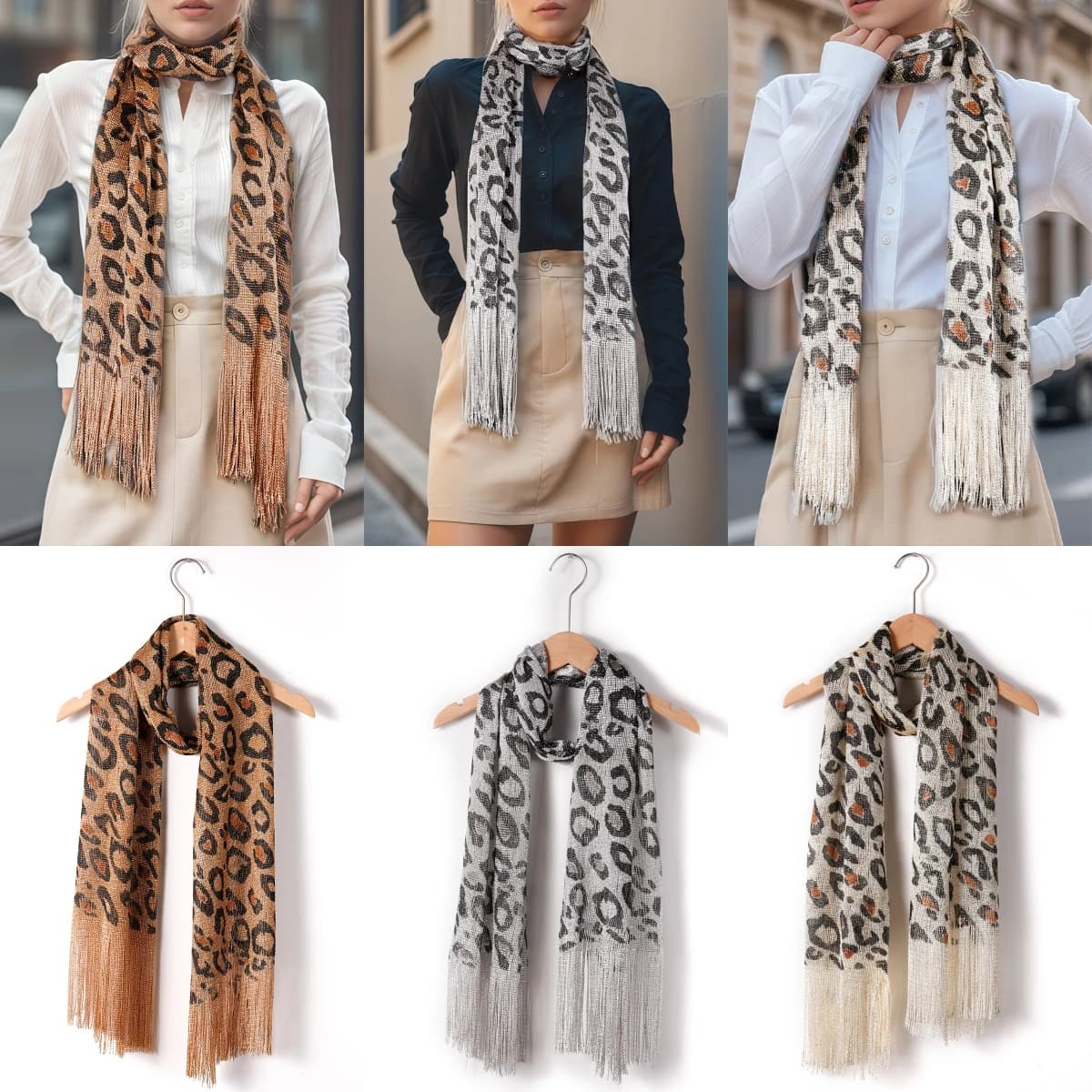 Sciarpa da donna con stampa leopardata per la primavera e l'autunno, una sciarpa comoda e alla moda, adatta da abbinare con camicie e gonne