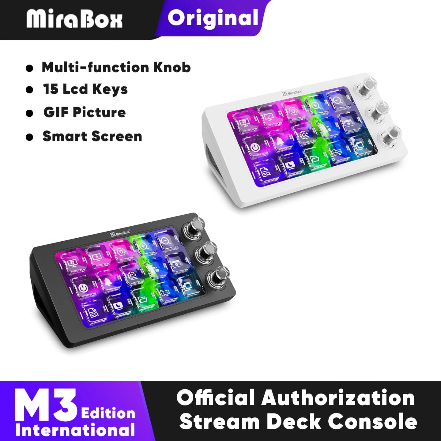 Mirabox M3 Stream Deck: Console Visuale con Tastiera Macro, 15 Tasti LCD, Macropad Streamdeck, Controller per Stream Desk