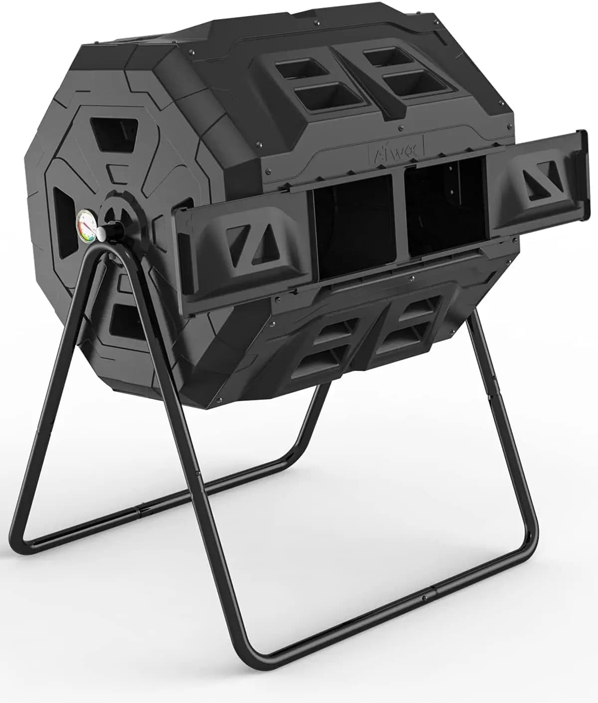 Bicchiere per compost a doppia camera aggiornato con termometro - Contenitore da giardino nero da 43 galloni per un facile riciclaggio dei rifiuti