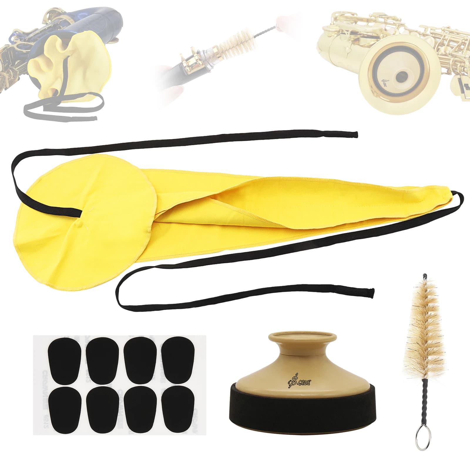 4PCS Saxophone Maintain Cleaning Kit with Inner Chamber Cleaning Cloth, Mute, Mouthpiece Brush and Cushion, Alto Sax Tool Set