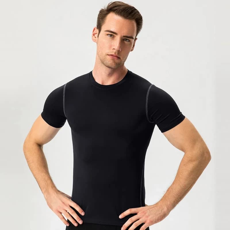 Men's Tight Training Fitness Suit Running Short-sleeved Sportswear Stretch Quick-drying T-shirt
