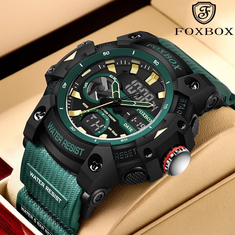 FOXBOX TOP Orologi da uomo orologio da polso al quarzo impermeabile doppio display orologio da uomo militare orologi da uomo reloj hommes + SCATOLA