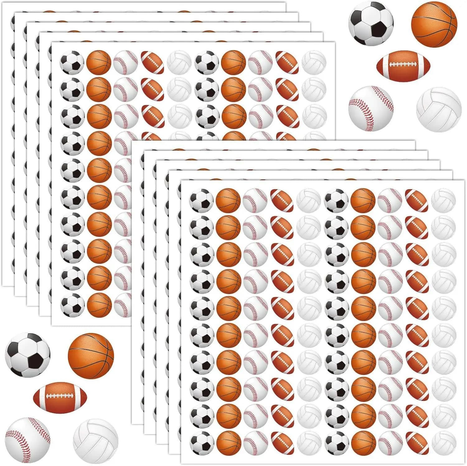 Adesivi per Calcio, Basket, Pallavolo e Football Americano, Etichette di Ricompensa per Bambini, Decorazioni Adesive con Motivi per Lavoretti Creativi