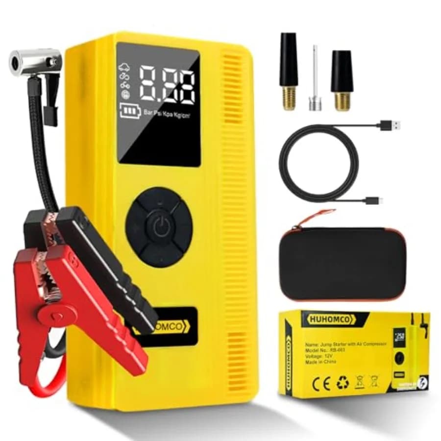 Avviatore portatile 7 in 1 per auto con compressore d'aria e gonfiatore digitale per pneumatici Alimentatore 3000A 12V per benzina 9L e matrice da 7L