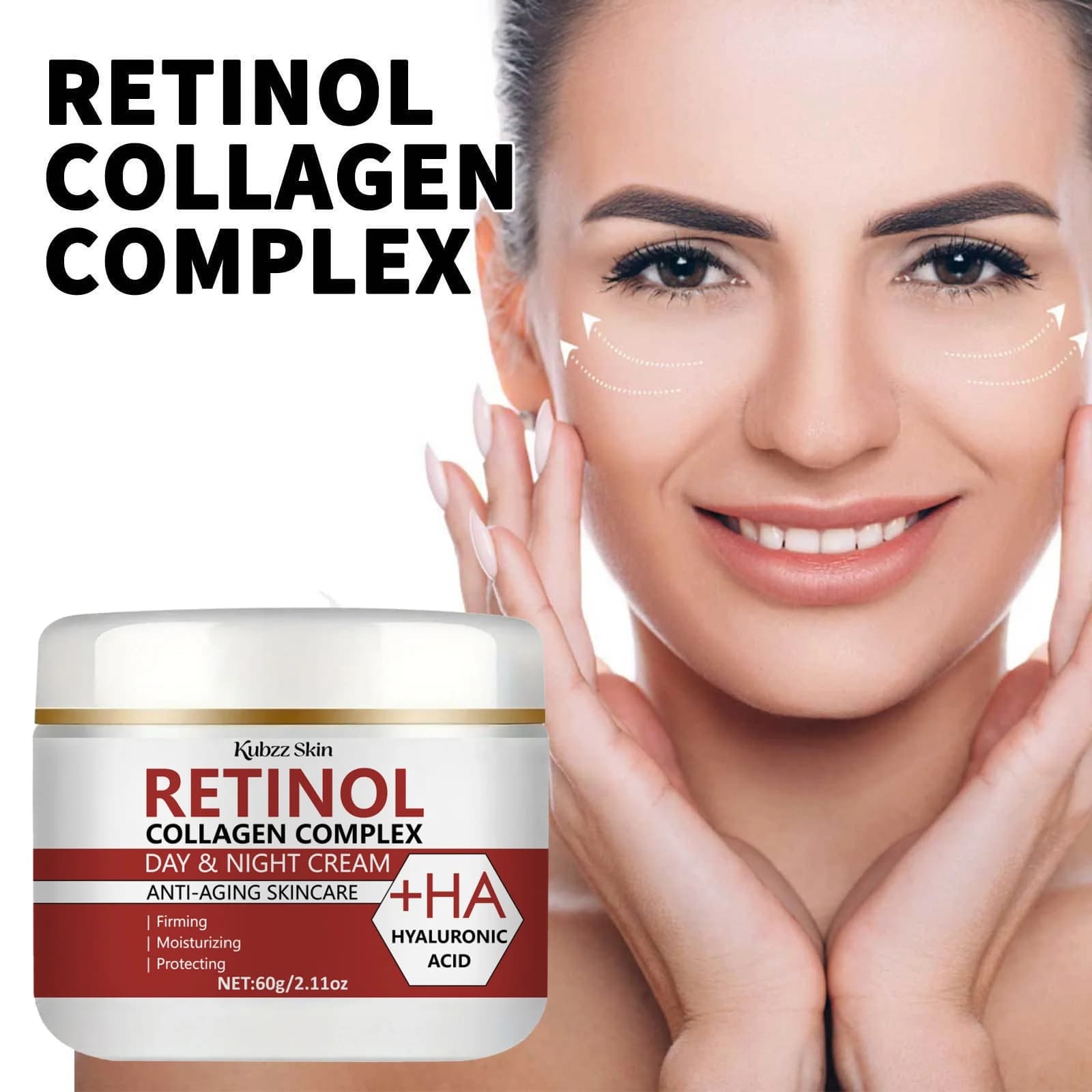 Kubzz Skin Retinol Collagen Day & Night Cream 60g Multipack – Anti-Aging Firming Moisturizer with Hyaluronic Acid, Improves Skin