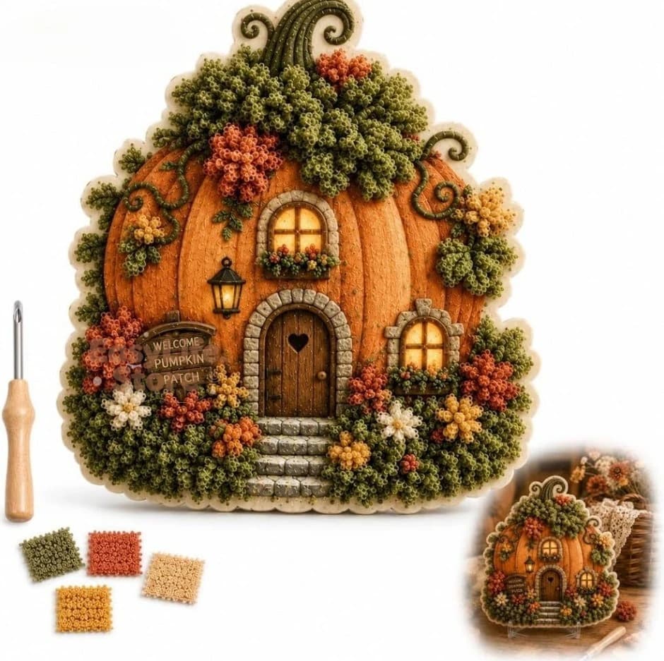 Whimsical Village 3D Fabric Poke Art Kit Mushroom Cottage Craft (Moon Moth) | No Sew Press Technique Simple Illustrated Guide
