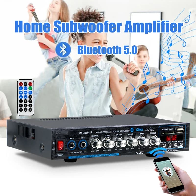 Amplificatore Bluetooth Professionale ad Alta Potenza Hifi 4.1 Canali Surround Sound FM USB Telecomando 800W Amplificatore Stereo per Casa e Auto