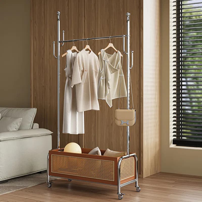 Rattan coat rack Floor-to-ceiling living room hanger Bedroom overnight clothes rack Stainless steel rack removable