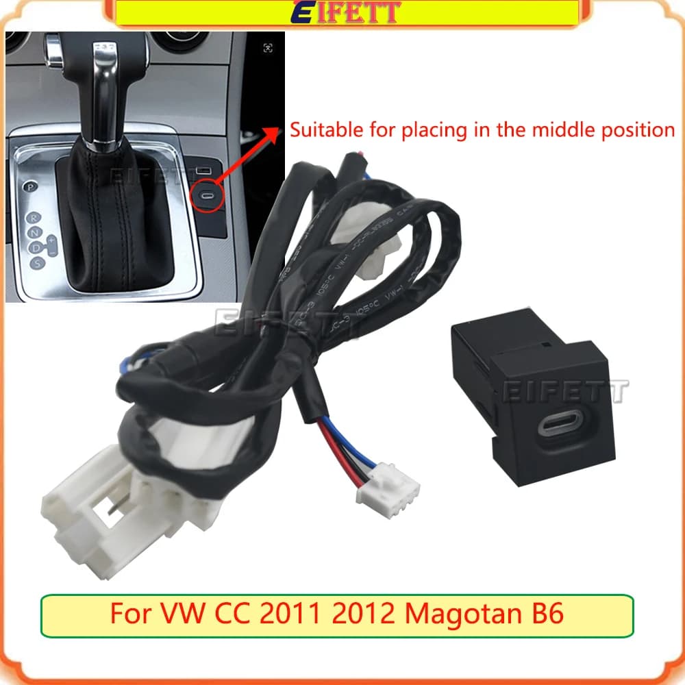 Quick USB Type C PD Charger Adapter for VW Magotan B6 CC 2011 2012, Auto Accessories with socket and cable