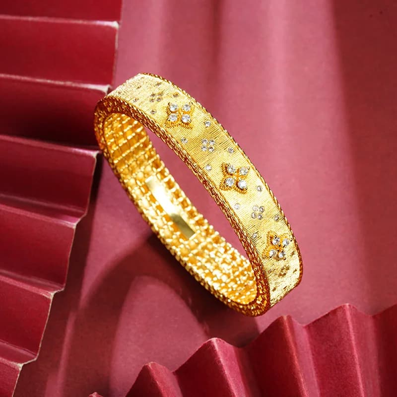 Bracciale Lucky Grass stile palazzo da donna in oro puro 24K 9999 di lusso squisito
