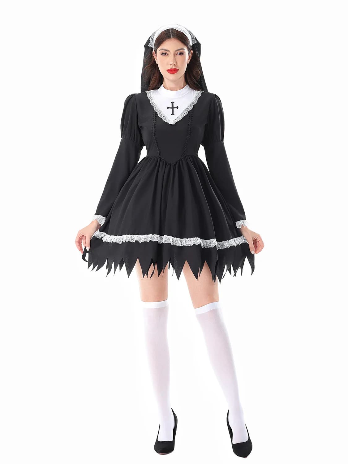 Halloween Costume Cross Carnival Performance Nun Dark Gothic Ghost Dress Women's Ethnic Clothing Stage Costume
