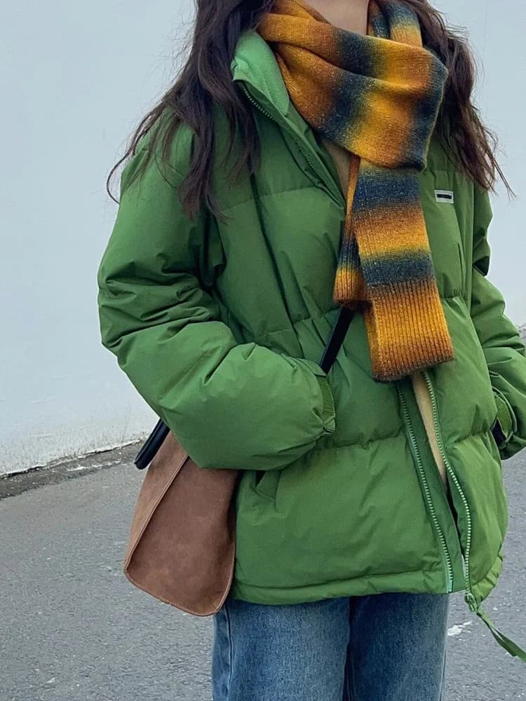 Fashionable Green Stand Collar down Cotton Jacket Women's Winter 2025 New Small Size Korean Loose Versatile Bread Style