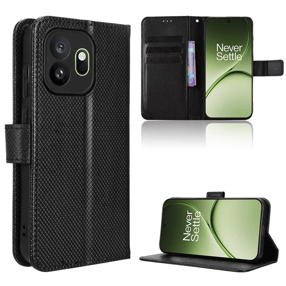 Custodia di lusso con motivo a diamante in pelle PU e funzione portafoglio per OnePlus 15T 5G, con supporto integrato - Borsa per telefono OnePlus 15T 15 T
