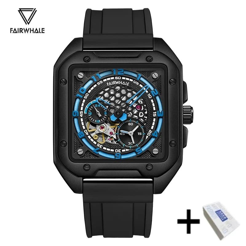 Mark Fairwhale 6370 Fashion Brand Men Automatic Mechanical Watch Casual Silicone Strap Black Sports Series Watches for Man Reloj