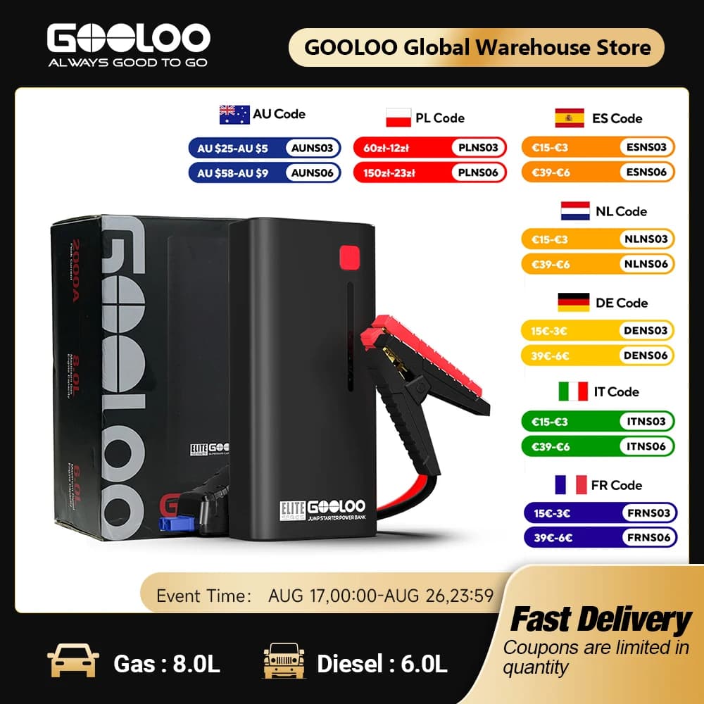 GOOLOO 12V Automotive Car dispositivo di avviamento 48.84Wh Powerbank batteria esterna Booster 2000A Super capacità moto Jump Start