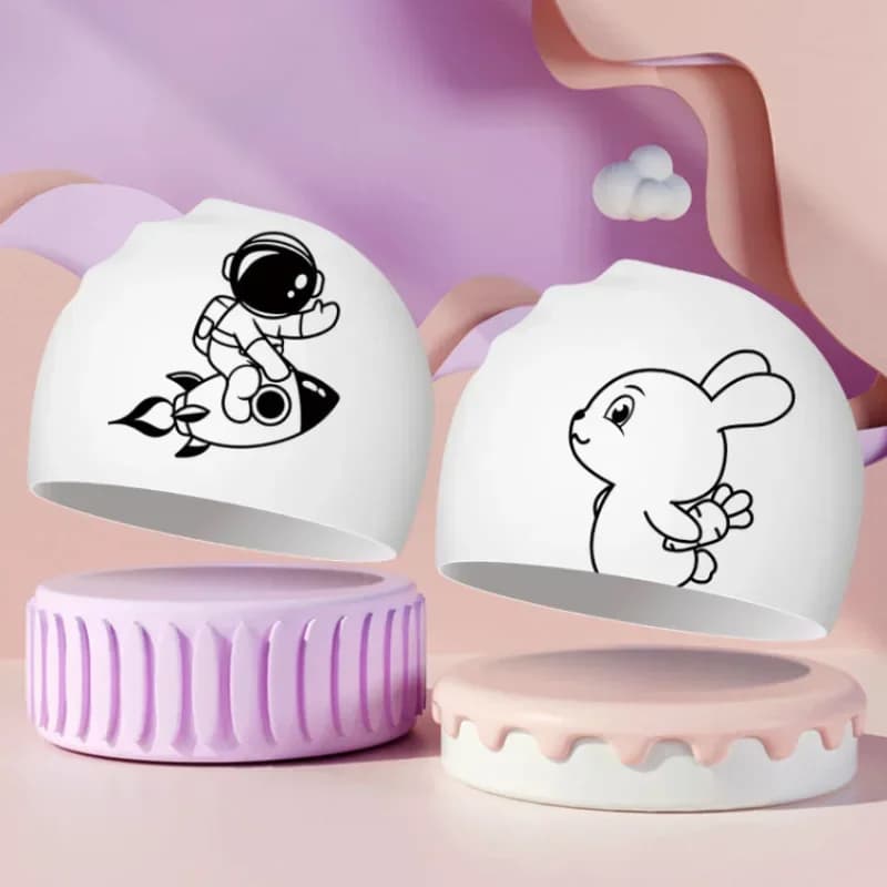 Animated cartoon swim cap Silicone swim cap for large long hair ear protection for children Printed swimming head Pool accessories