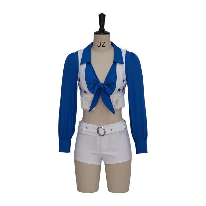 Womens Cowboys Cheerleader Cosplay Costume Sexy Star Team Football Cheer Sexy Crop Top with Shorts High School Cheerleading