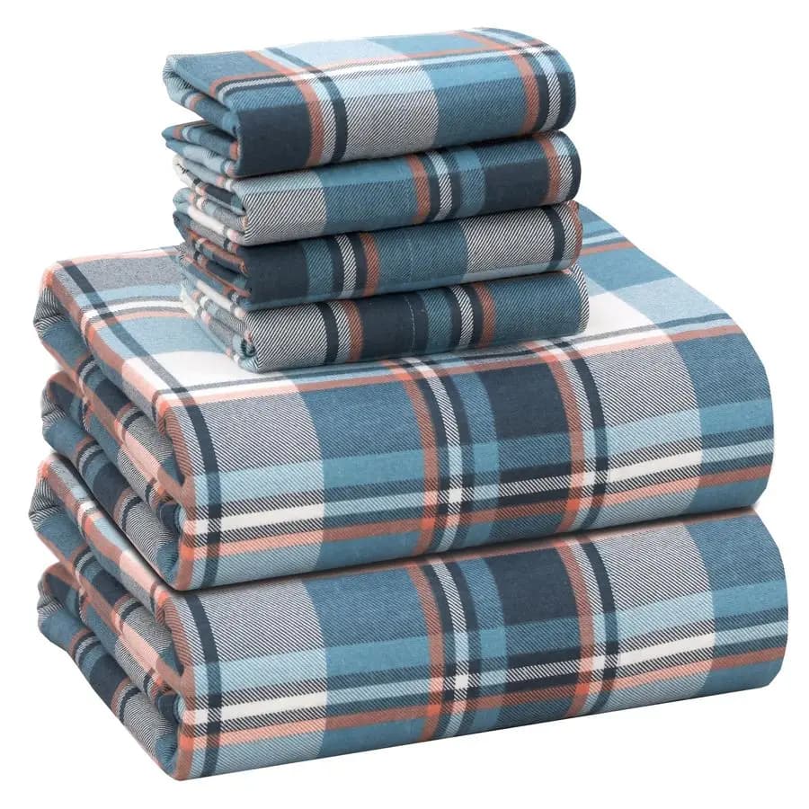 Set of Flannel Queen Size 6 Pieces, 100% Cotton Double Brushed, Tasche Profonde 16 Inches, Set Bedline Queen for All Seasons