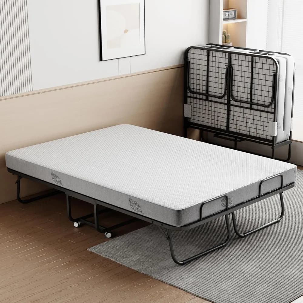 Letto Pieghevole Deluxe 75"×54" con Materasso in Memory Foam da 5 Pollici su Ruote per Facile Conservazione, Personalizzabile