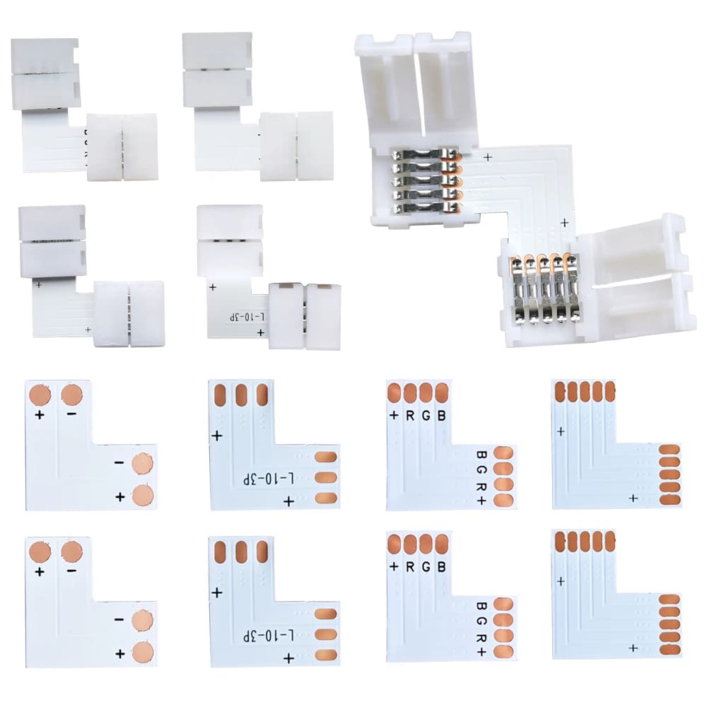 Connettore per striscia LED a saldatura libera a forma di L 2PIN 3PIN 4PIN 5PIN Connessione angolare per nastro luminoso SMD WS2811 WS2812 5050 RGB da 10 mm