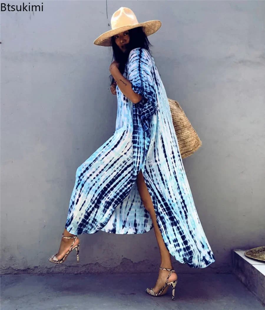 Summer Beach Dress Bohemien in Righe 2026 by Donna, Tunica Summer Cover for Women, Seawear, Kaftano
