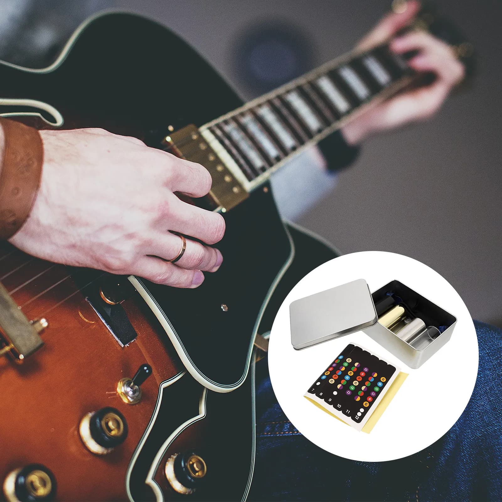 Set di accessori per chitarra, include slide in tubo di vetro, slide per chitarra in acciaio, protezione per le dita, set di plettri, compatto e resistente