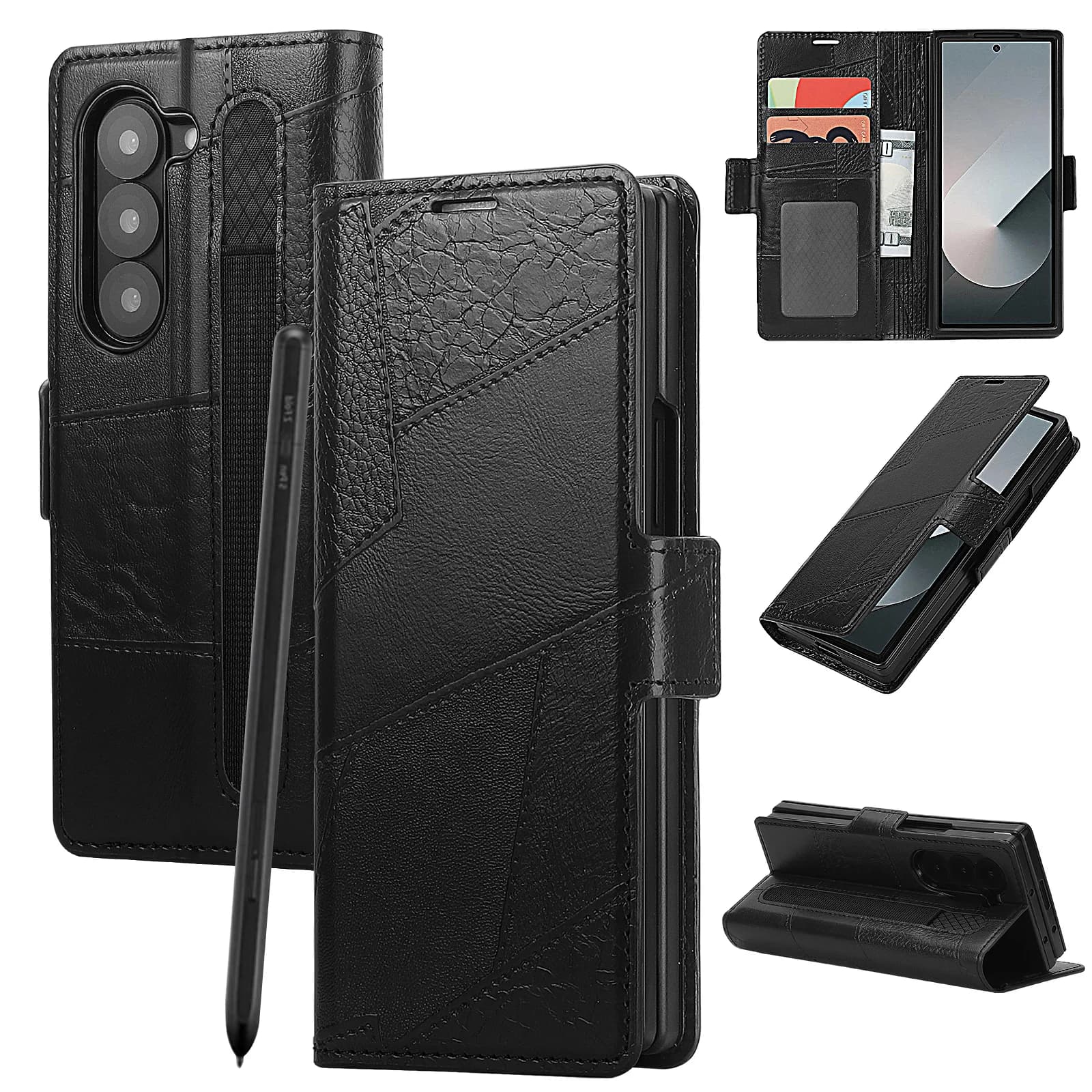 Custodia per telefono a portafoglio in pelle con vibrazione aziendale per Samsung Galaxy Z Fold 7 6 5 4 3 5G Slot per schede Tasca per borsa con custodia per penna S