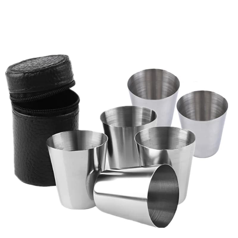 4 pz/6 pz 30ml all'aperto pratico viaggio tazze in acciaio inox Mini Set bicchieri per Whisky vino birra con custodia bicchieri portatili