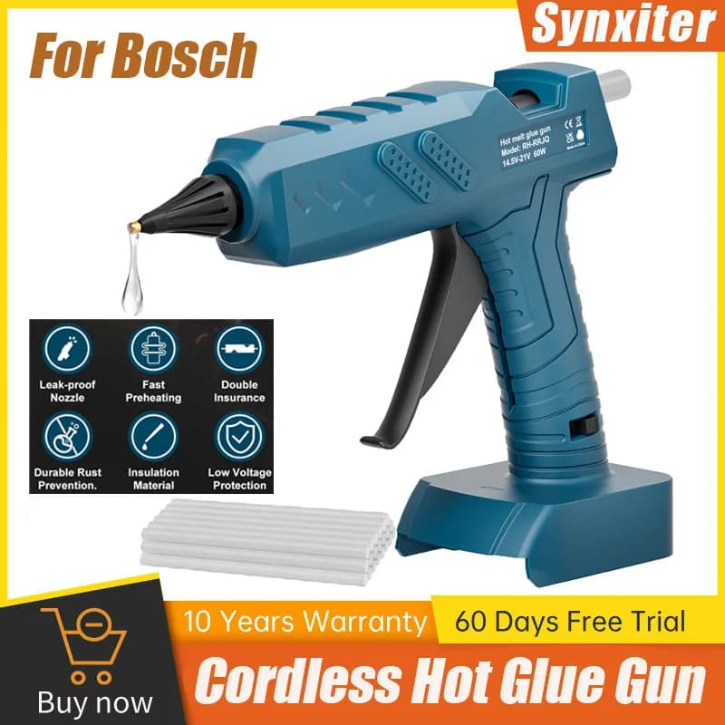 Pistola per colla a caldo senza fili Synxiter con stick di colla 10P Utensile elettrico portatile ricaricabile per riparazioni domestiche fai-da-te per batteria Bosch 18V