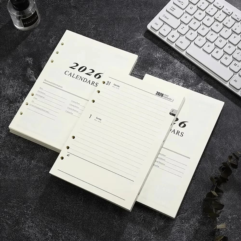 Pagina di ricarica durevole Notebook A5 Fogli perforati a fogli mobili Raccoglitore Pagina interna Pianificatore giornaliero Blocco note da 365 giorni