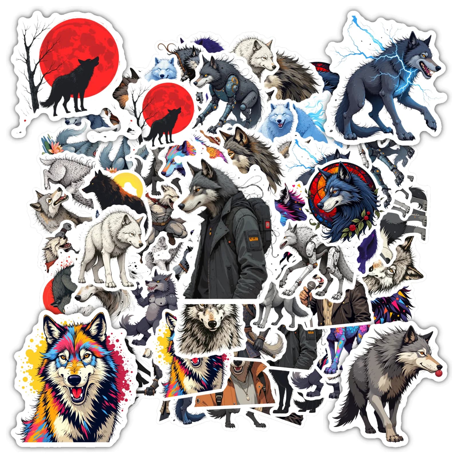 35 pezzi-100 pezzi adesivi lupo cartone animato fantasia lupo mannaro adesivi animali adesivi di cancelleria per notebook bagagli tazza del telefono cellulare