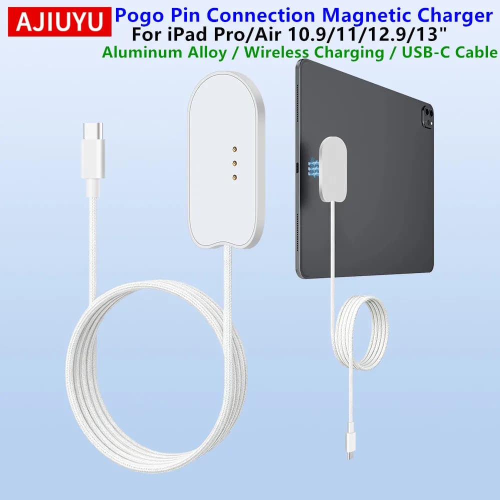 Pogo PIN Magnetic Wireless Charger for iPad Pro 12.9 13 11 & iPad Air 13 11 Air4 Air5 10.9"Fast Charging Smart Connector Charger
