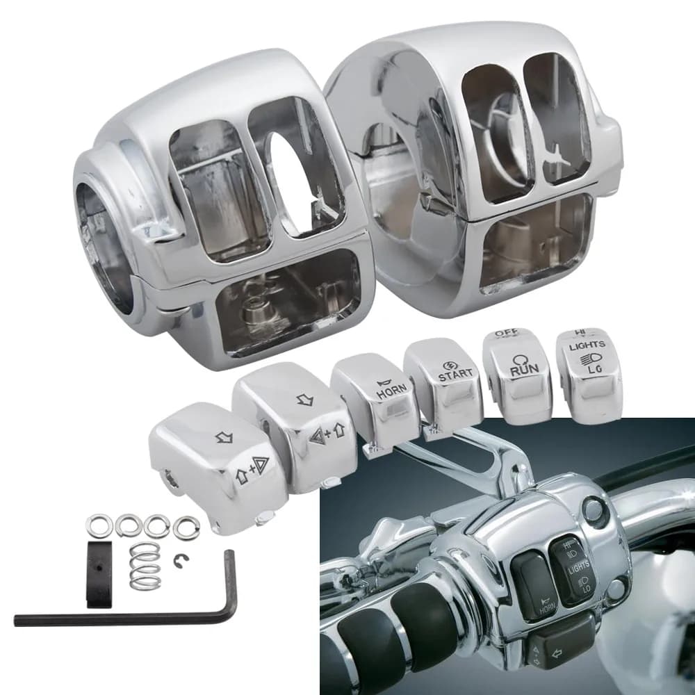 Accessorio moto Manubrio Interruttore di comando Coperchio alloggiamento Tappo pulsante interruttore per Harley Softail Dyna Sportster 1200 883 Touring