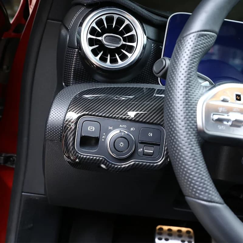 For Mercedes-Benz A-Class W177 2019-2022 CLA C118 2020+ Carbon Look Air Conditioning Vent Cover W/ Headlamp Switch Frame Trim