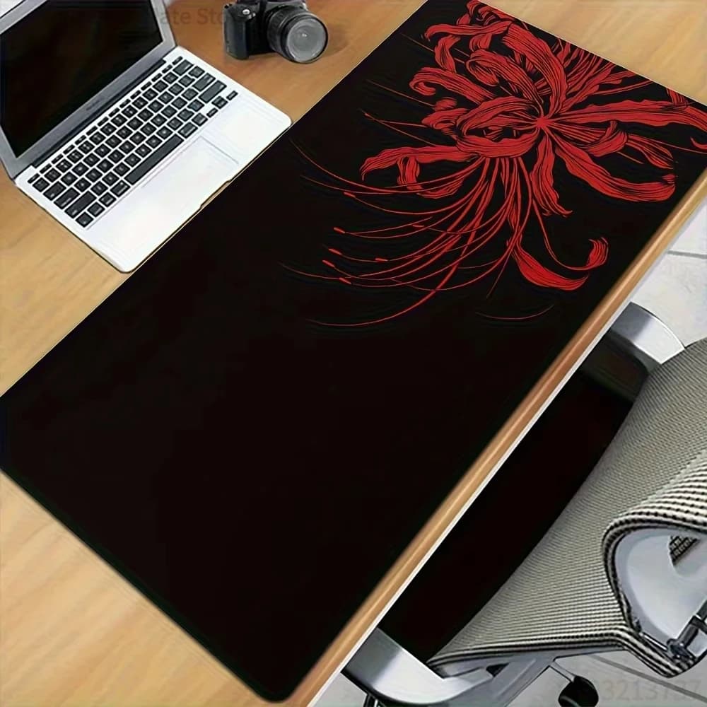 Minimalist Red Spider Lily Aesthetic Black Oversized Gaming Desk Mouse Mat Durable Anti-Dirty for Home Office