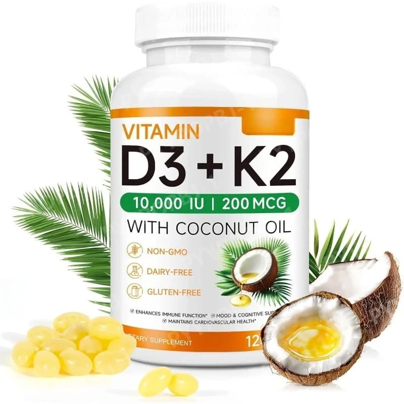 Vitamin D3 K2 supplement in Softgel 2 in 1 with Coconut Oil, Supports Heart Health, Tooths and Bones