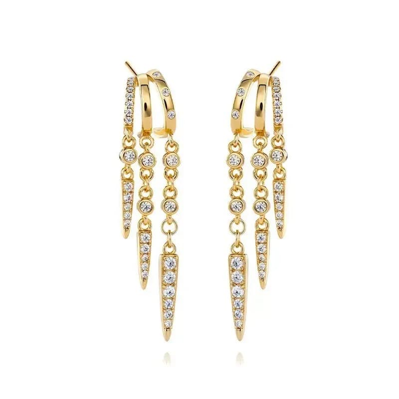 Orecchini a bottone triplo Huggie placcati in oro 14 carati per le donne Orecchini pendenti con nappa a catena squisita alla moda Regali di gioielli