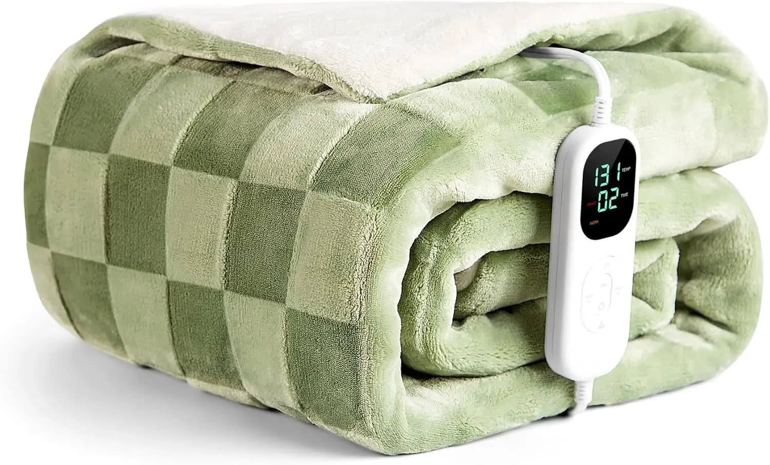 Coperta Elettrica in Morbido Flanella, 50x60 Pollici, Riscaldamento Rapido con 6 Livelli e Spegnimento Automatico, Certificata ETL in Verde Salvia