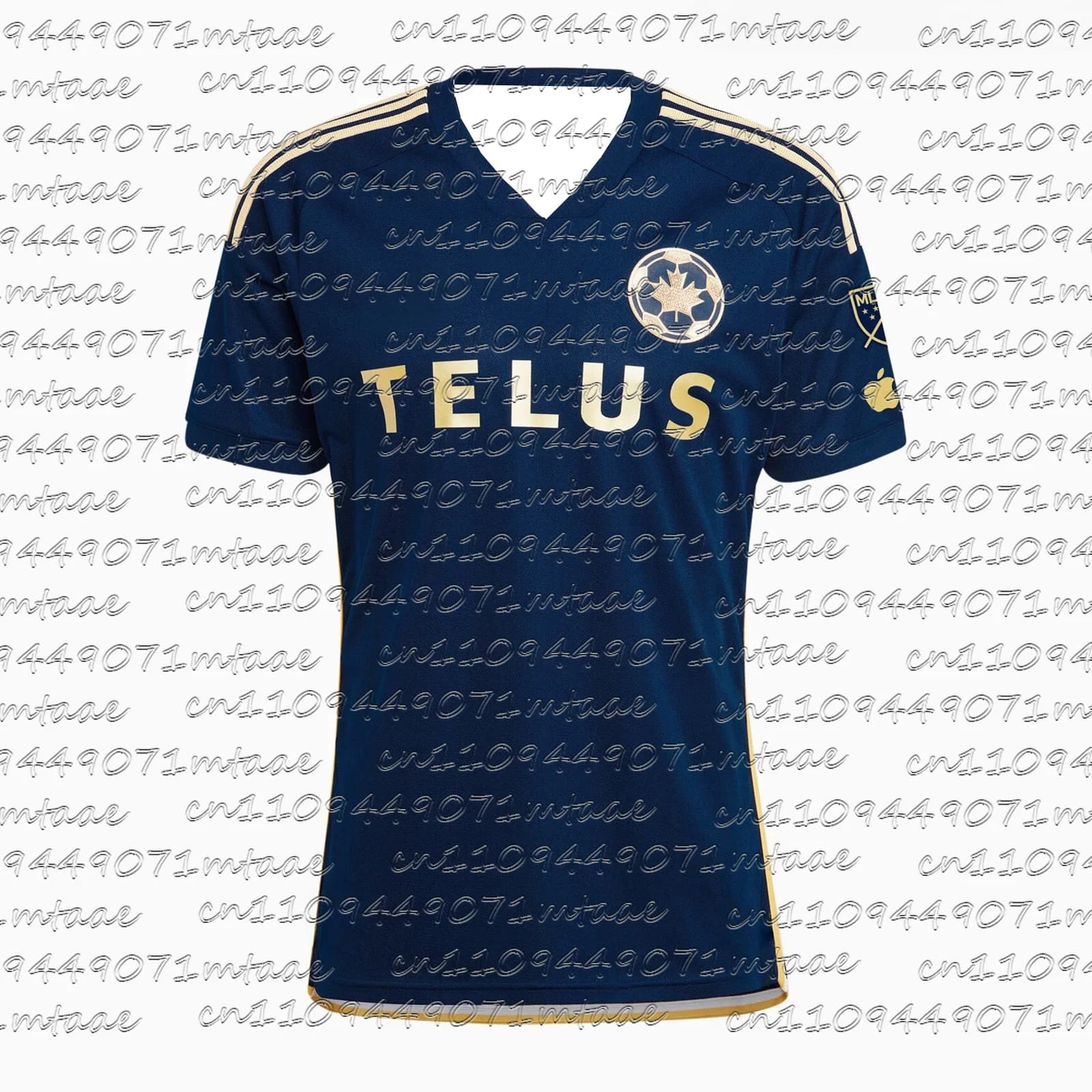 Maglia da Calcio Uomo Vancouver Whitecaps FC 2025/26 Away, Versione Fan, Blu Navy e Oro, Kit Estivo