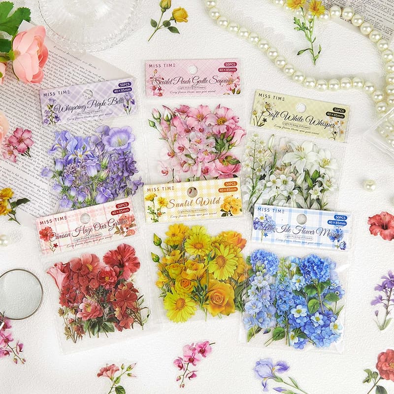 JIAMEI 50pcs/pack creative flower and plant PET stickers DIY handmade scrapbook decoration Journal aesthetic stationery stickers