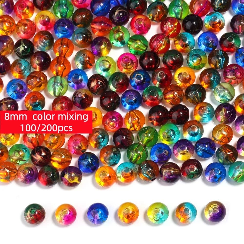 Perline rotonde spazzolate di colore misto da 8 mm, 100/200 pezzi, adatte per realizzare braccialetti, collane, ecc., con lavorazione accurata.