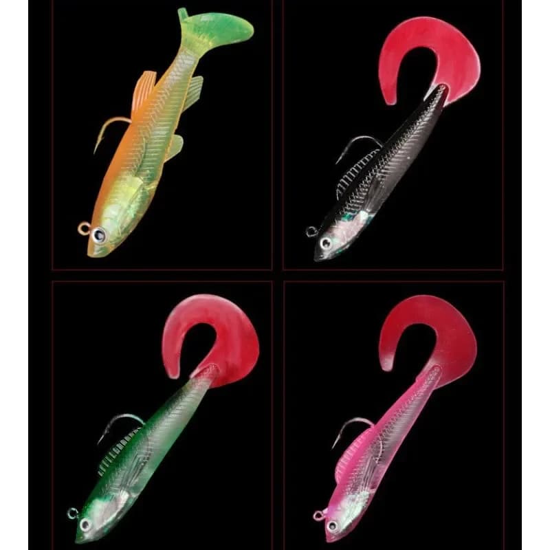 10 Pieces Artificial Esches with T Coda, 3D Eyes, Weights, Multicolor, Single Love, Triple Anchor, Soft Fishing bait
